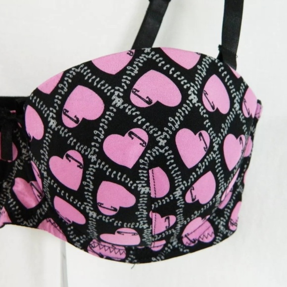 NWT Hot Topic Heart Print Bra Panty Set 34B Small - Picture 2 of 6
